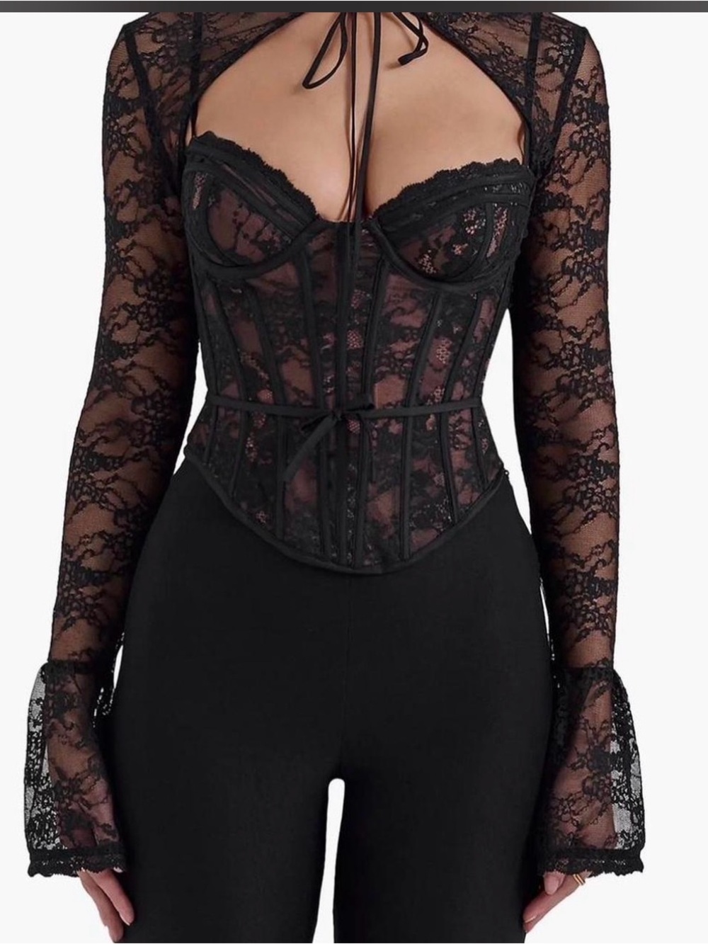 House of CB Black Lace Underwire Corset Crop Top
